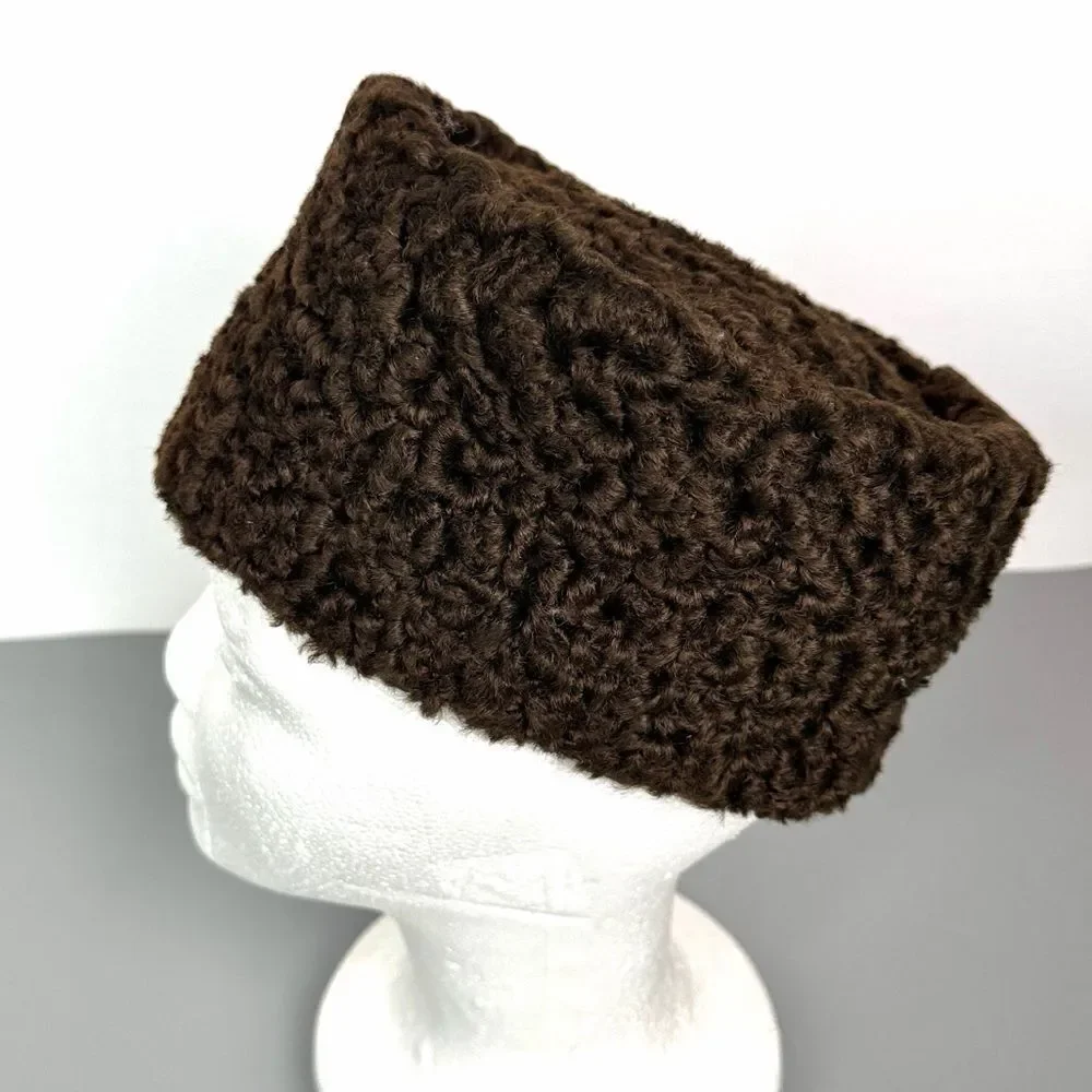 Vintage Brown Curly Lamb Hat Karakul Fur Union Made USA